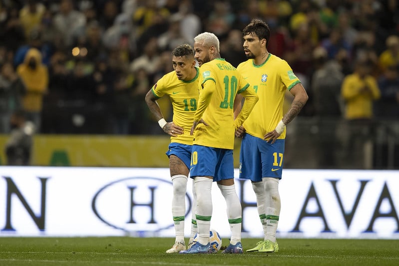 Seleção Brasileira de futebol durante uma partida antes da Copa do Mundo